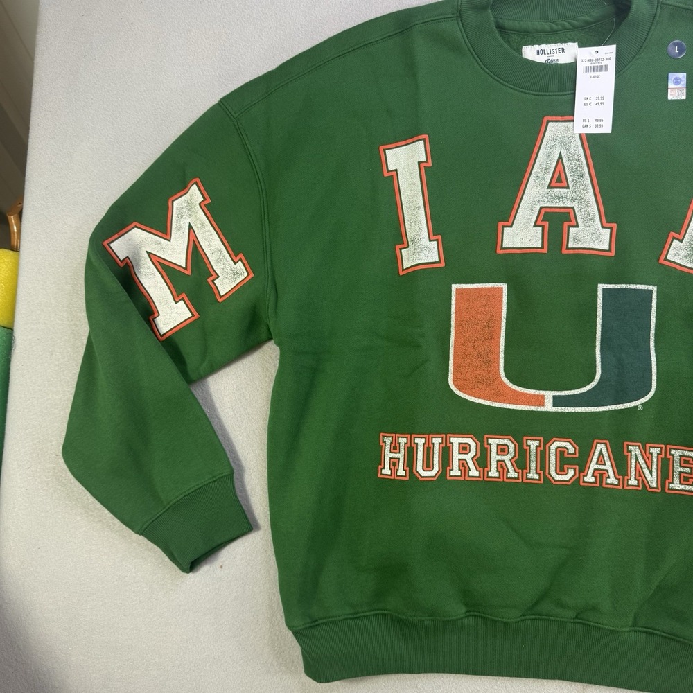 Hollister Miami Hurricanes Sweatshirt Men's Large Brand New W/Tags Boxy Fit NCAA - Picture 4 of 10
